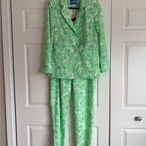 Anthropologie Minty and White Floral Pantsuit